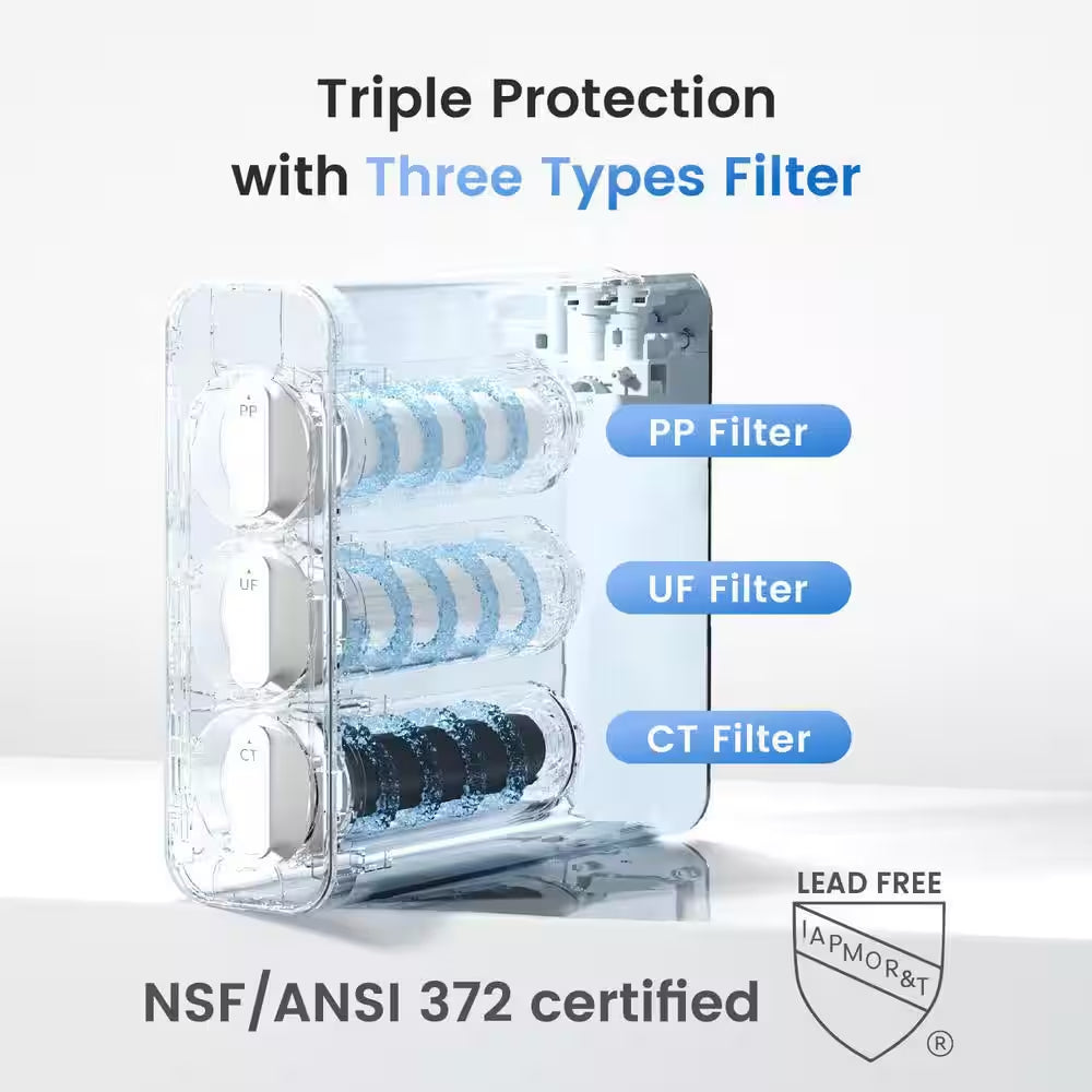 Under Sink Water Filtration System 3-Stage Tankless Ultra-Filtration System with Faucet Smart Panel with Light Indicator