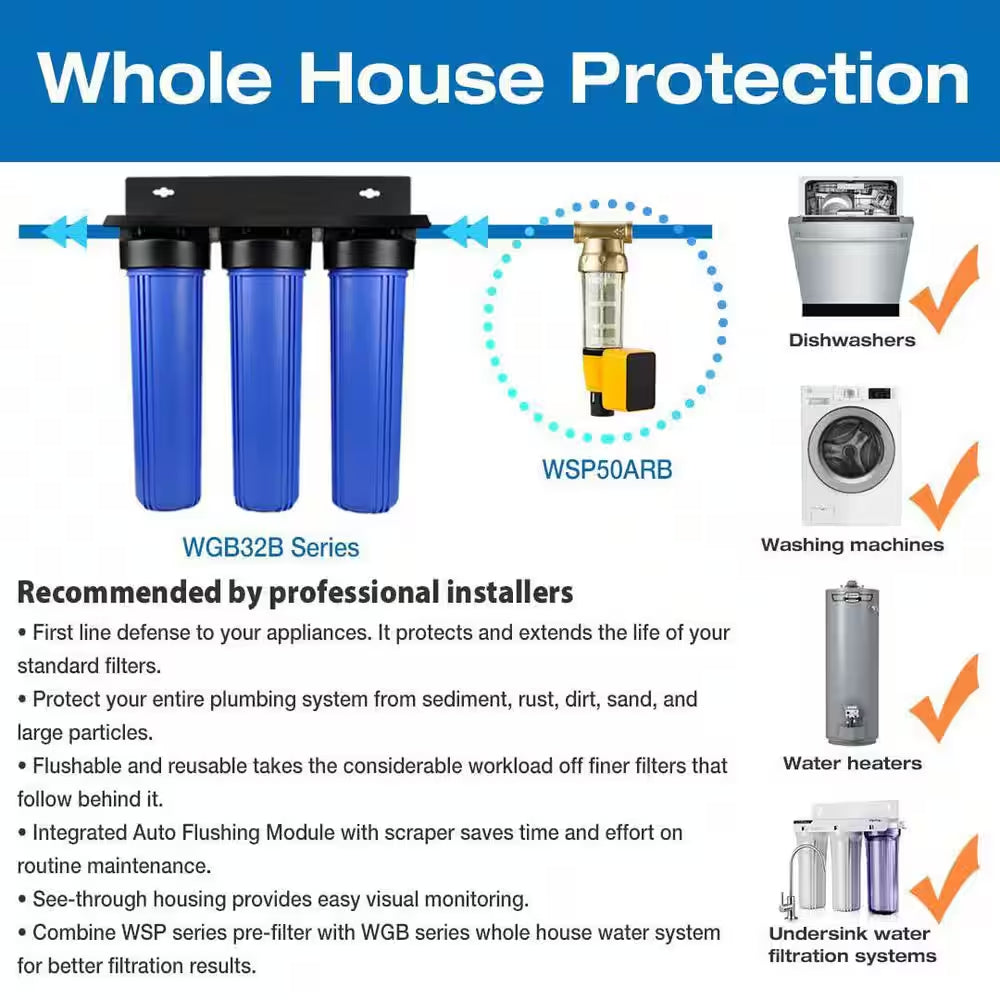 3-Stage Whole House Water Filtration System, Reduces PFAS, Lead, Chloramine, Chlorine, Sediments and More