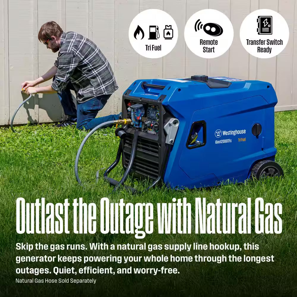 12,000-Watt Remote Electric Start Tri Fuel Gas, Propane, Natural Gas Powered Inverter Generator with CO Sensor