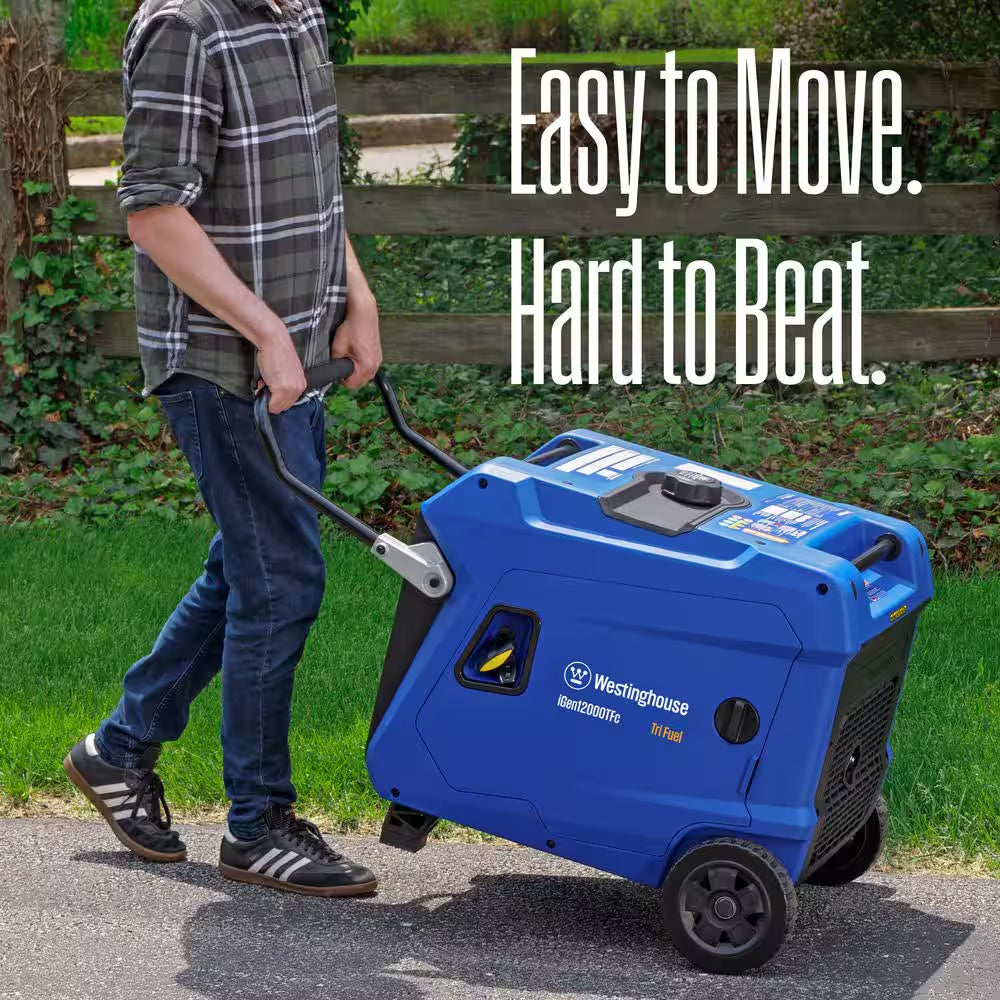 12,000-Watt Remote Electric Start Tri Fuel Gas, Propane, Natural Gas Powered Inverter Generator with CO Sensor
