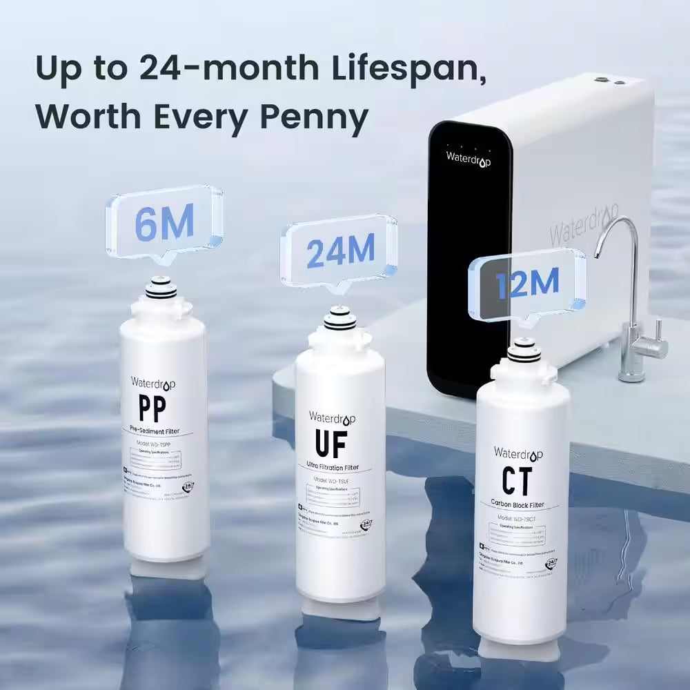 Under Sink Water Filtration System 3-Stage Tankless Ultra-Filtration System with Faucet Smart Panel with Light Indicator
