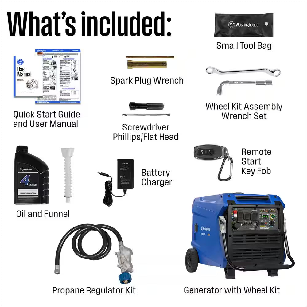 12,000-Watt Remote Electric Start Tri Fuel Gas, Propane, Natural Gas Powered Inverter Generator with CO Sensor
