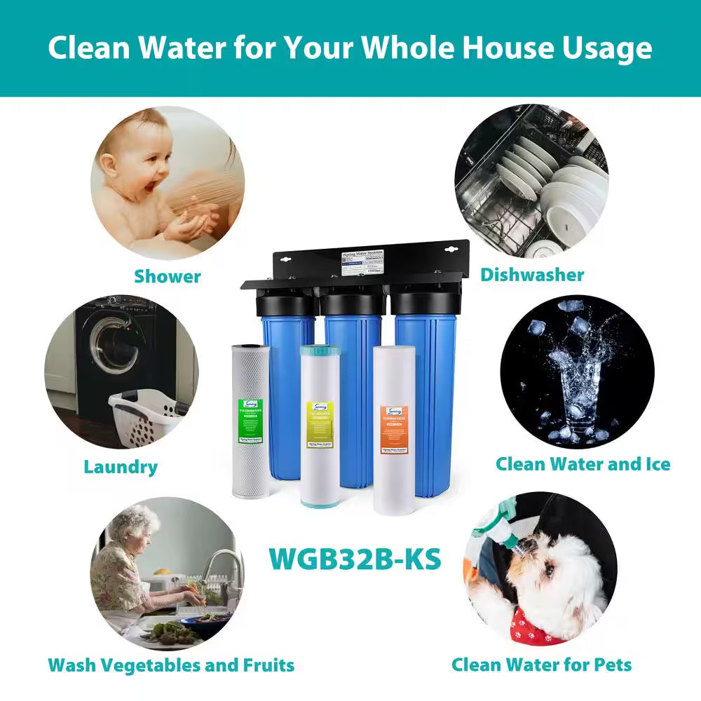 3-Stage Whole House Water Filtration System, Reduces PFAS, Lead, Chloramine, Chlorine, Sediments and More